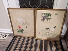 VintageMCM Pair Of Chinese Cat Gold Framed Art 16x20 picture