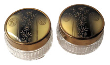 2x VTG Art Nouveau Cold Cream Trinket Vanity Jar USA Gold Powder Box Jar picture