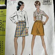 Vintage 1960s McCalls 9207 Button Down Shirt + Skirt Sewing Pattern 14 XS CUT picture