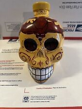 Hand Painted Day Of the Dead Yellow Red Devil 750ml Skull Decanter-Kah Tequila 1 picture
