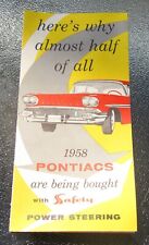 1958 Pontiac Safety POWER STEERING Dealership Illustrated Color Brochure CLEAN picture