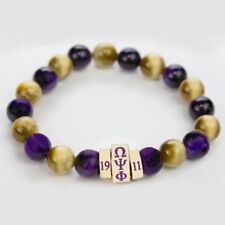 Omega Psi Phi Natural Stone Purple And Gold Bead Bracelet picture
