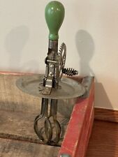 VINTAGE Hand Mixer Egg Beater Primitive Wood Handle Green Kitchen Tool Decor picture
