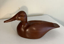 Hand Carved Vintage Brown Duck Decoy 9.5 in Signed picture