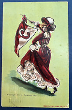 University Lady Single Greetings Antique Postcard.Glitter 1905. PUBL:Illustrated picture