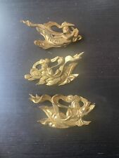 Vintage Wooden Flying Musical Angels Gold Guilt Carved Ash Wood? Set Of 3 6x3 picture
