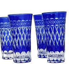 Set 4 Silvio Valentino Etched Colbalt Blue Bohemian Cut To Clear Shot Glasses picture