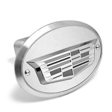 Cadillac 3D Crest Logo in Silver on Brush Oval Billet Aluminum Tow Hitch Cover picture
