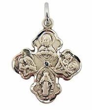 HMHInc Sterling Silver Four 4-Way Medal Pendant with Sacred Heart Center, 13/16 picture