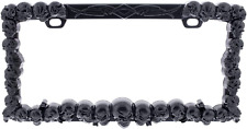Universal Die-Cast Metal, Black Skull License Plate Frame Holder for Cars, Truck picture