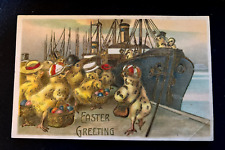 Rare~Dressed Chicks on Cruise Ship Anthropomorphic Easter Fantasy Postcard~f873 picture