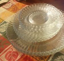 Vintage Fortecrisa Mexico Clear Glass Ribbed Scalloped Edge 3 Size 4 Plate sets picture