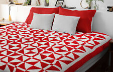 Red & White Churn Dash var. FINISHED QUILT - Intricate quilting - Queen size picture