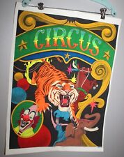 VINTAGE J.L.H. PRINTED IN USA MULTI COLORED CIRCUS VELVET POSTER 19 X 26