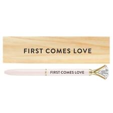 Wooden Engraved Gift Box with Gem Ballpoint Pen 5.5 Inch First Comes Love 4 Pack picture