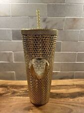 New Starbucks Holiday 2022 Gold Venti Studded Diamond Tumbler Cold Cup 24oz picture
