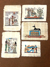 Lot of 5 Egyptian Handmade Papyrus Drawings by Adel Ghabour with Certificates picture