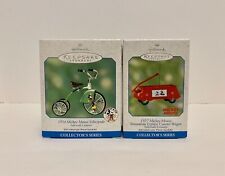Mickey Mouse Tricycle (2001) & Coaster Wagon (2002) Hallmark Ornaments NIB picture
