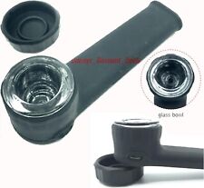 Silicone PIPE Flexible Handheld Tobacco Smoking with Glass Bowl & Cap Lid Black picture