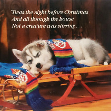 Sleeping Christmas Sled Dog Postcard 4x6 Husky 1980s Toboggan Scarf Xmas B1386 picture