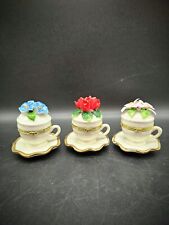 Vintage WMG Teacup Hinged Trinket Boxes Lot Of 3 With Flowers Boho Cottage Chic picture
