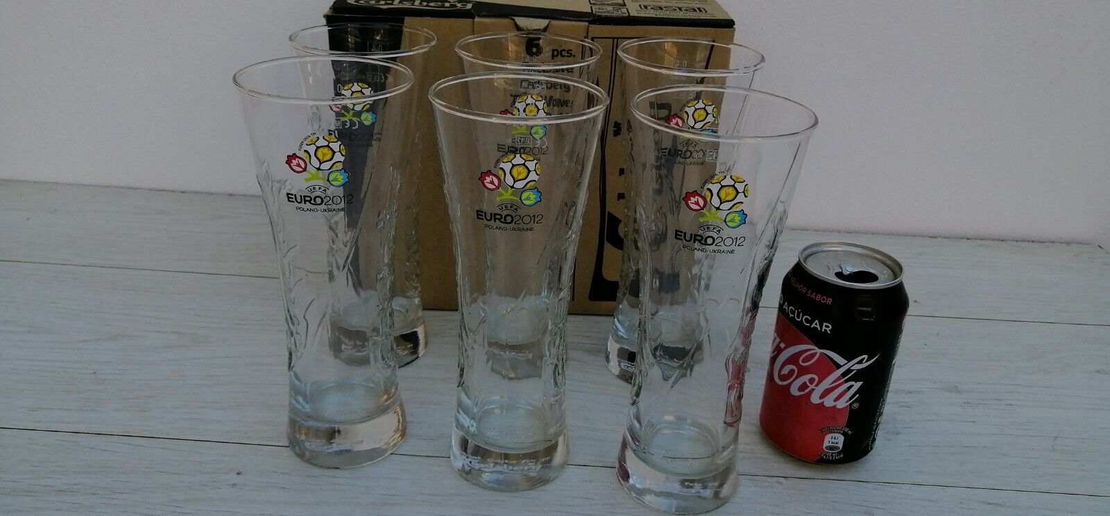 8 Glasses/Cups ENGRAVED Carlsberg Beer UEFA EURO 2012 Poland Ukraine BIG 14oz