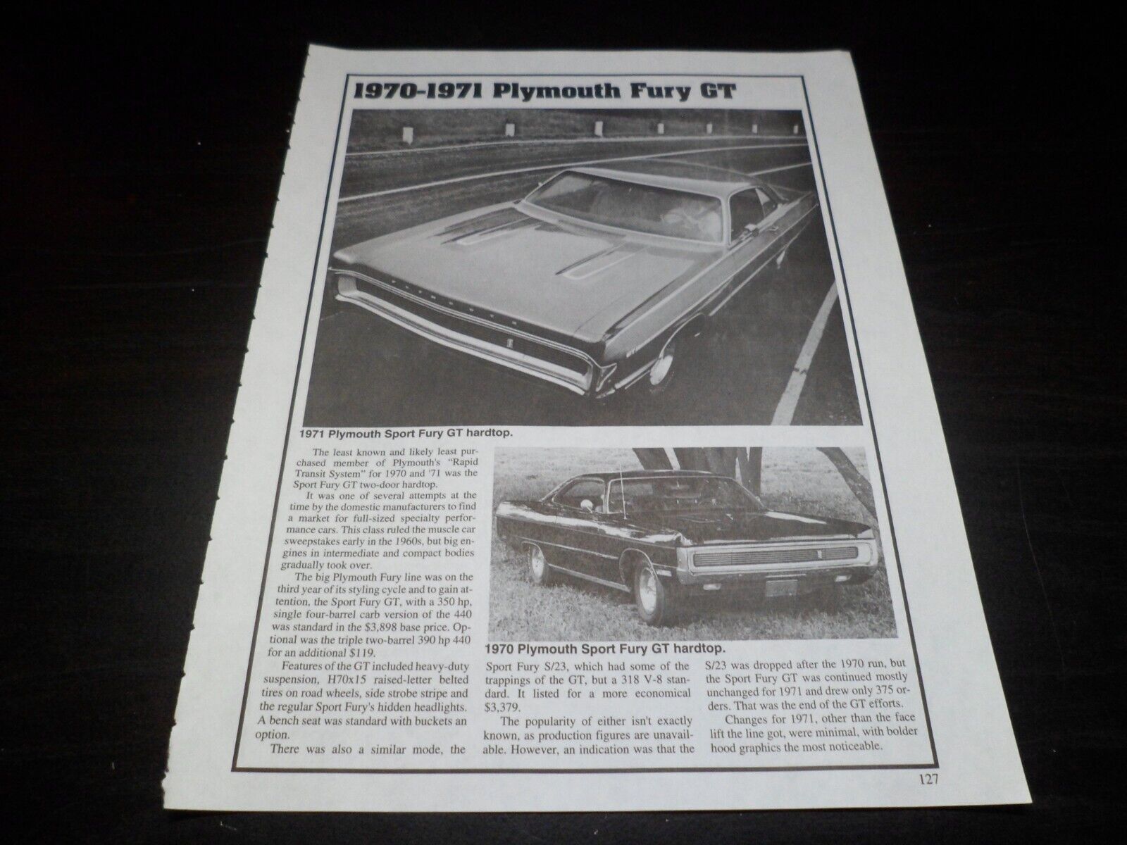 ORIGINAL 1970-191 Plymouth Fury GT & 1970-1972 Cuda 340 write-up