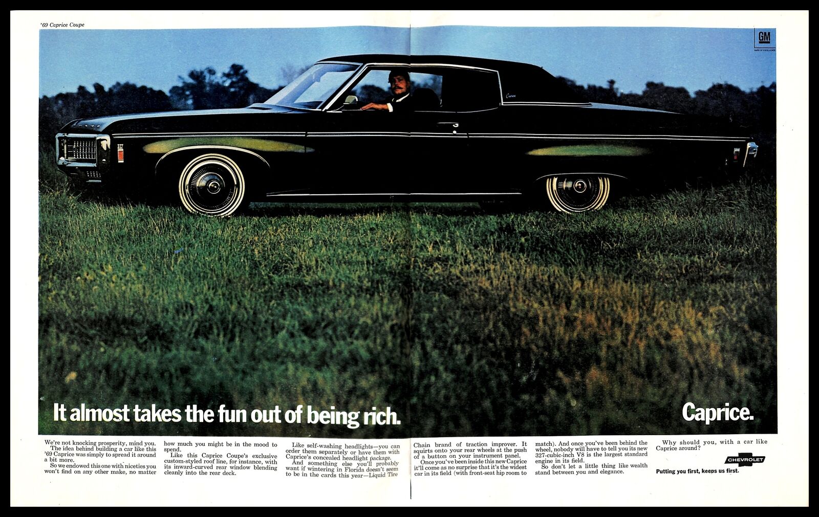 1968 69 Chevrolet Caprice Coupe Classic Car Vintage PRINT AD Green Landscape 60s