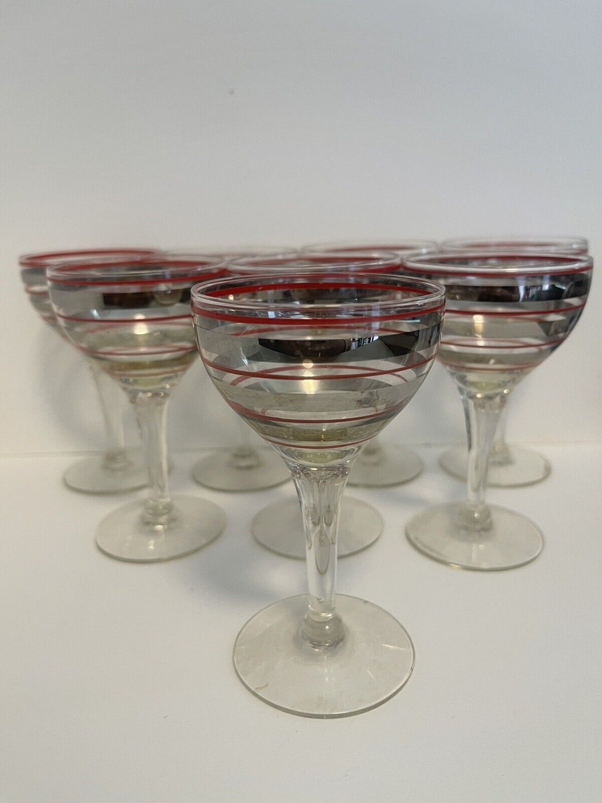 RARE VTG 8 Federal Glass Philco Coupe Bar WIne  Glass Mid century Red And Silver