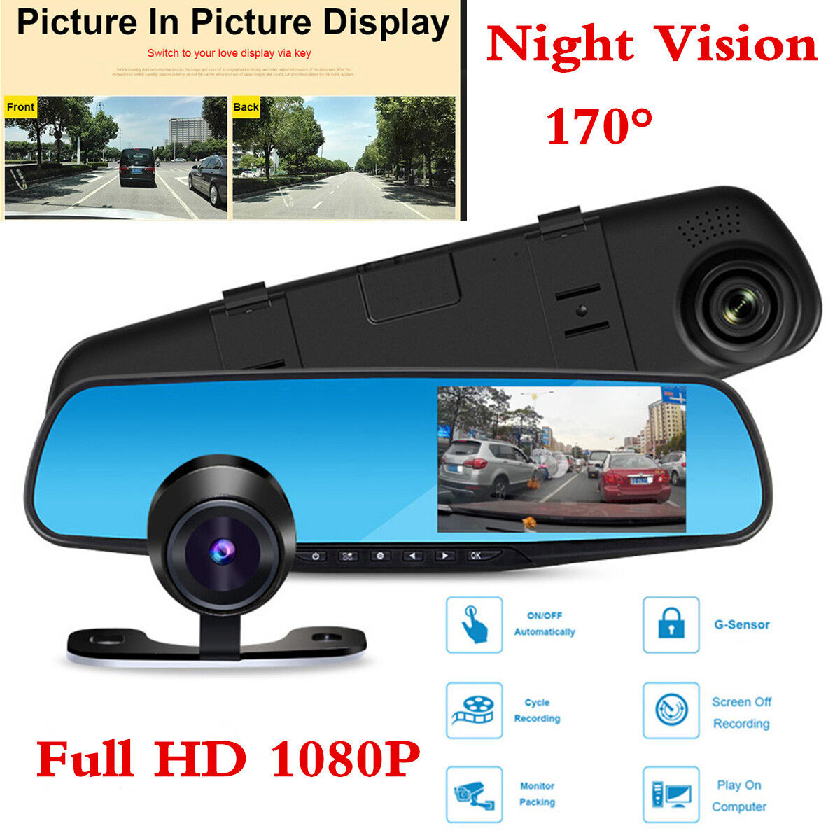 HD 1080P Dual Lens Car DVR Camera Dash Cam Video Recorder Night Vision G-sensor
