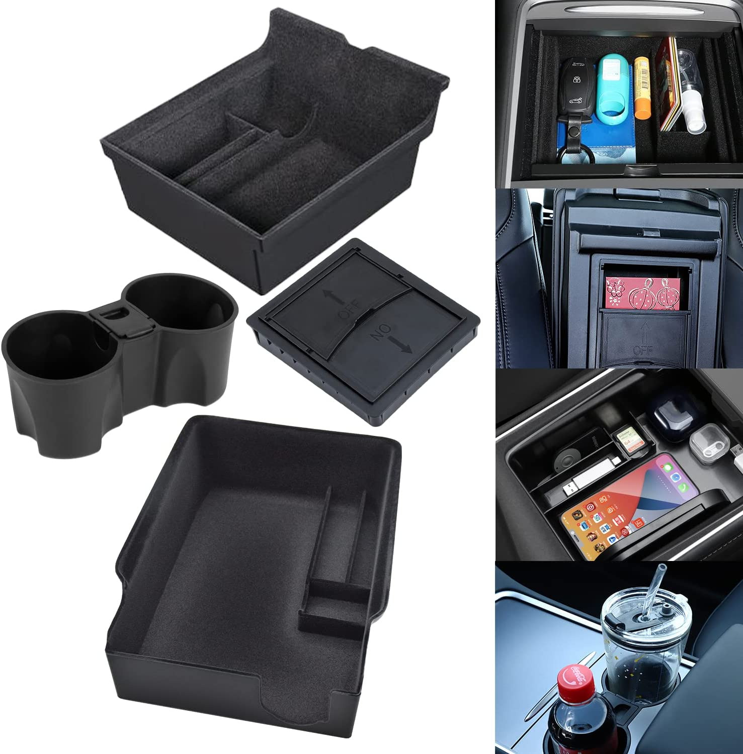 Center Console Organizer Tray Cup Holder Insert 4PCS Upgrade for 2021 2022 2023 