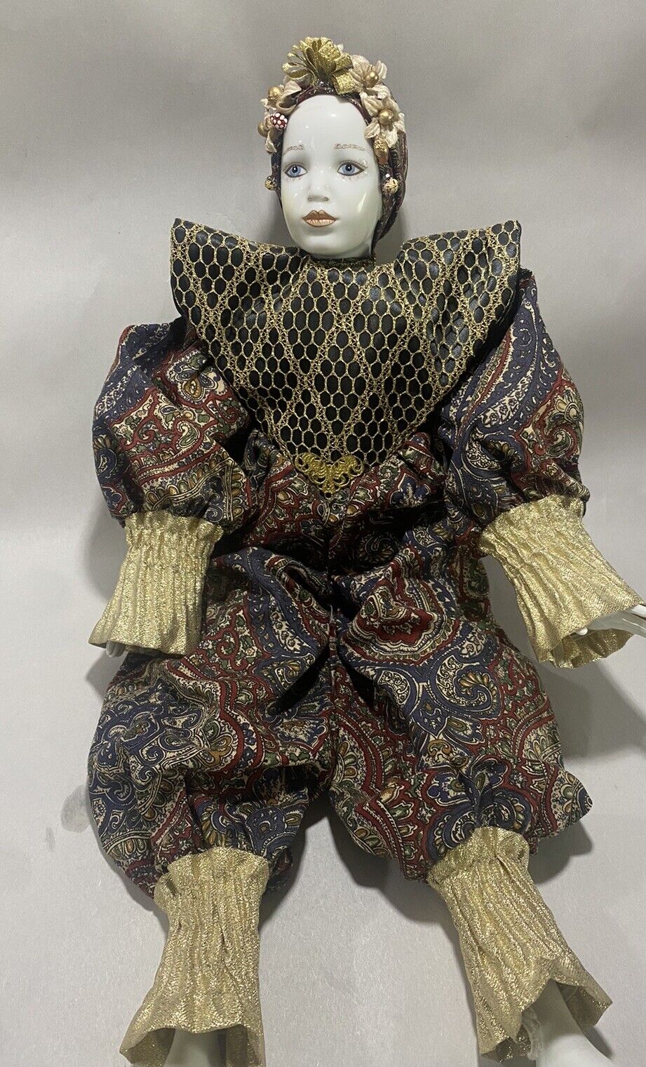 Large Vintage Hand painted Venetian Hand Painted Blue Eyed 17 Inch Doll