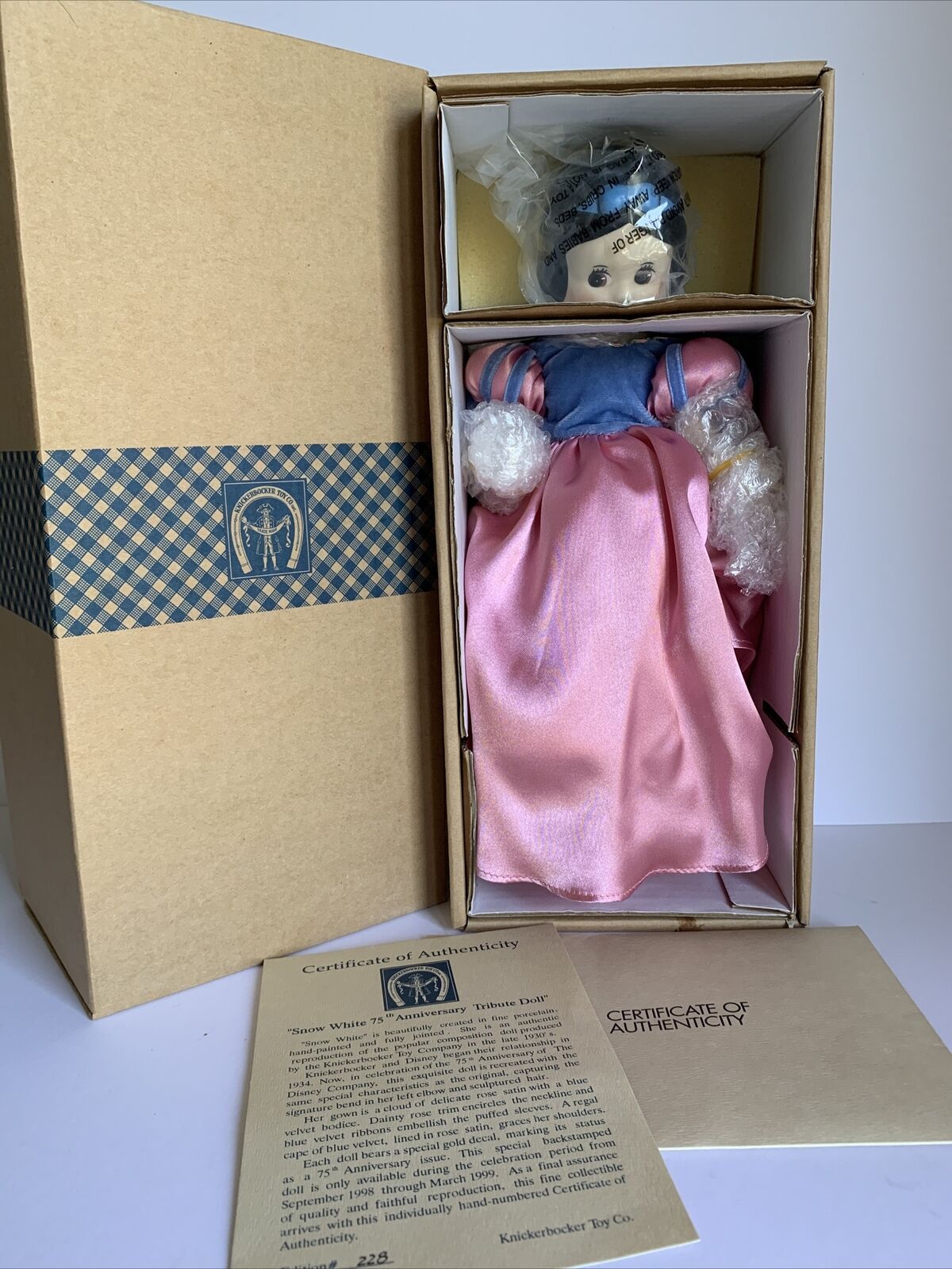 1998 Porcelain Snow White 75th Anniversary Tribute Doll Knickerbocker NIB