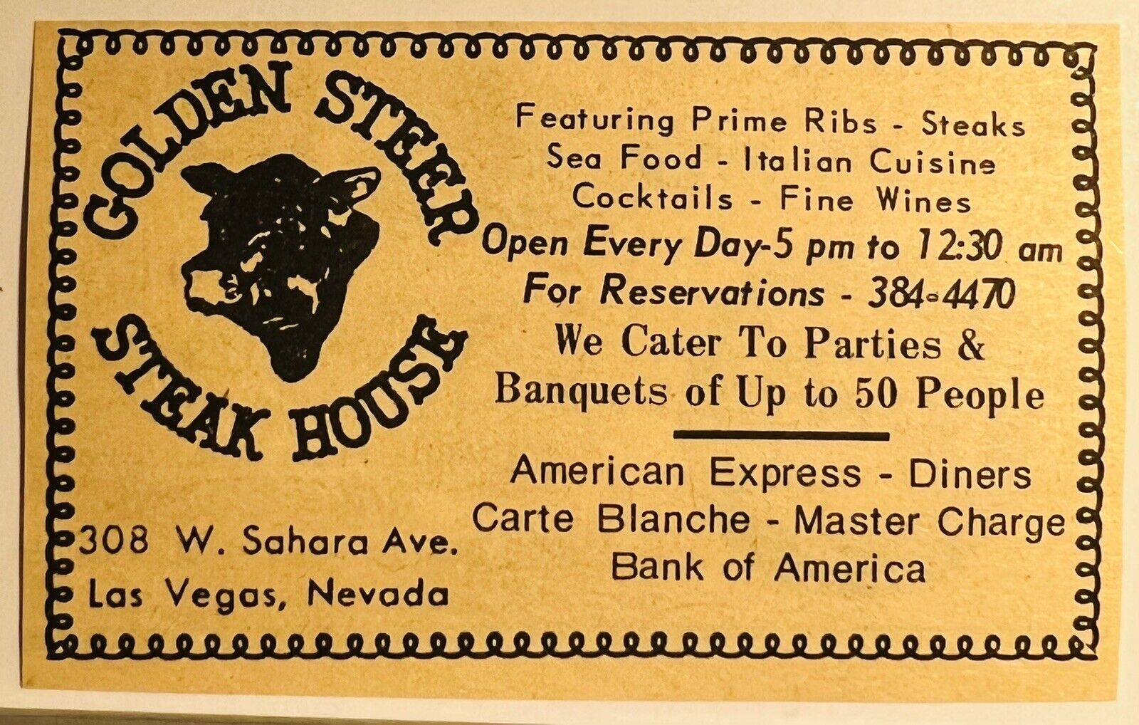 Las Vegas Nevada 1969 Advertising Clipping Golden Steer Steakhouse Sahara Ave