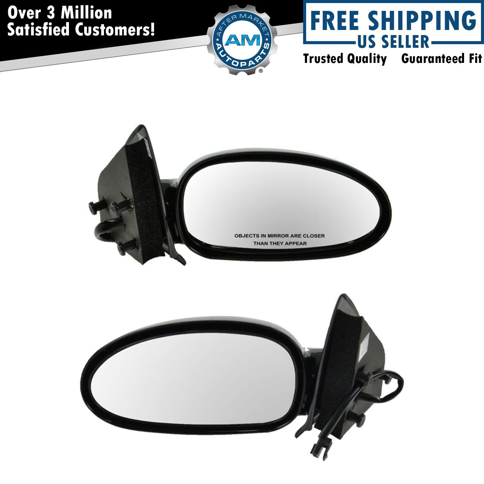 Black Power Side Mirrors Pair Set for 97-02 Saturn Coupe SC1 & SC2 S Series