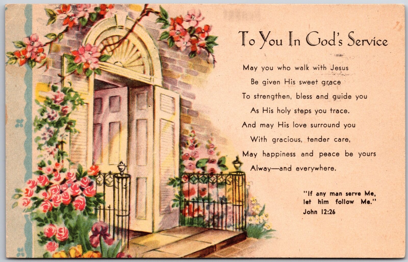1949 To You In God\'s Service Greetings And Wishes Card Flowers Posted Postcard