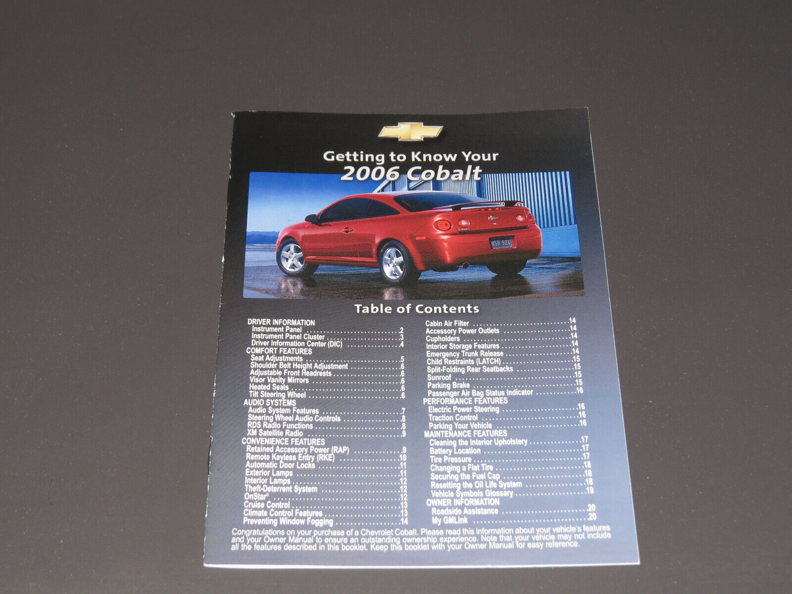 Original 2006 Chevrolet Cobalt Getting To Know Your 2006 Cobalt Pamphlet
