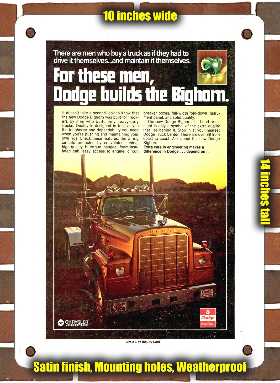METAL SIGN - 1973 Dodge Bighorn Truck - 10x14 Inches