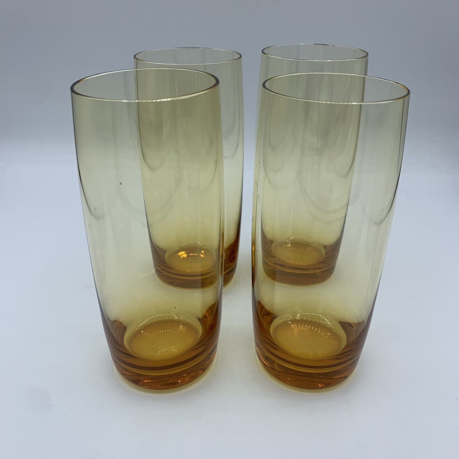 Vintage 60s 70s Yellow Amber 12 Ounce Tumbler Cocktail Glasses Set of Four