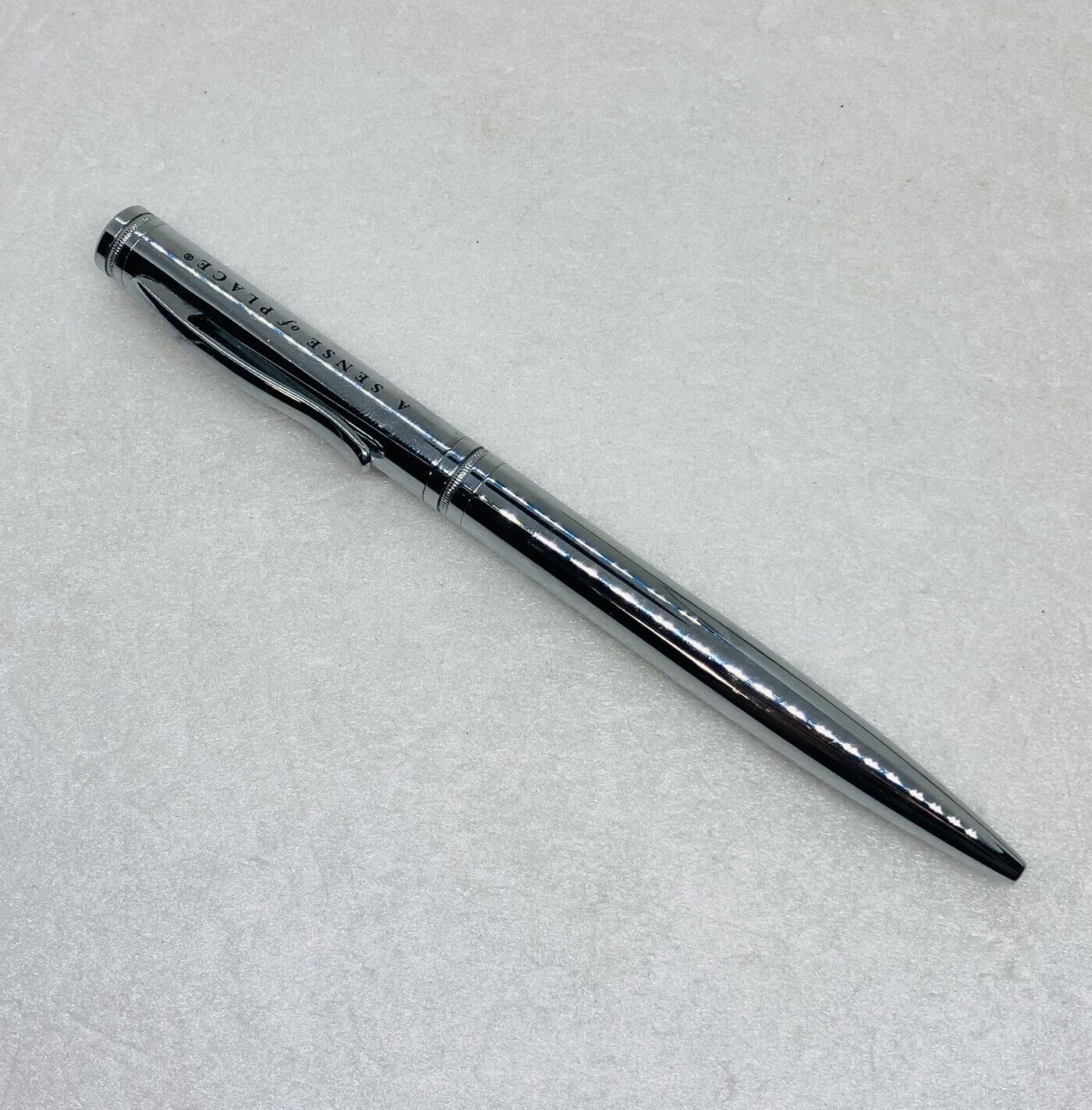 Vintage Solid Metal Steel Ballpoint Pen “A Sense Of Place” Silver Chrome 10