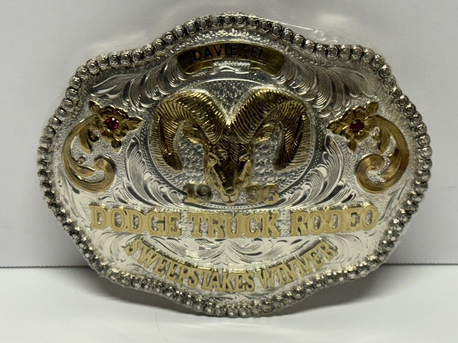 Rare 1996 Dodge Truck Rodeo Sweepstakes Winner Belt Buckle Wrangler Sealed