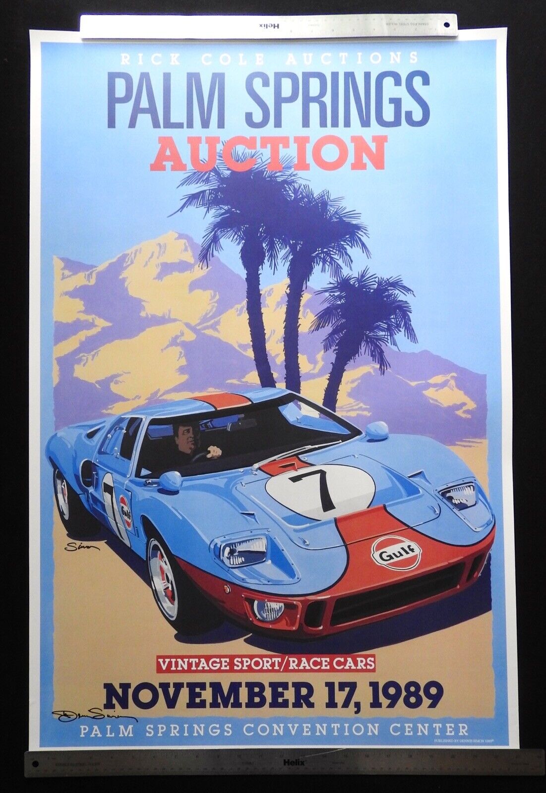 FORD GT40 Rick Cole 1989 Palm Springs Auction Poster Signed DENNIS SIMON Le Mans