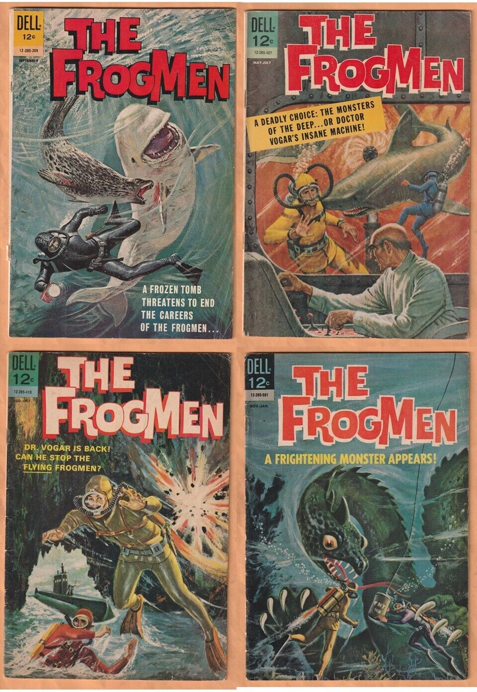 Dell THE FROGMEN Nos. 3 9 10 11 (1962) NICE LOT