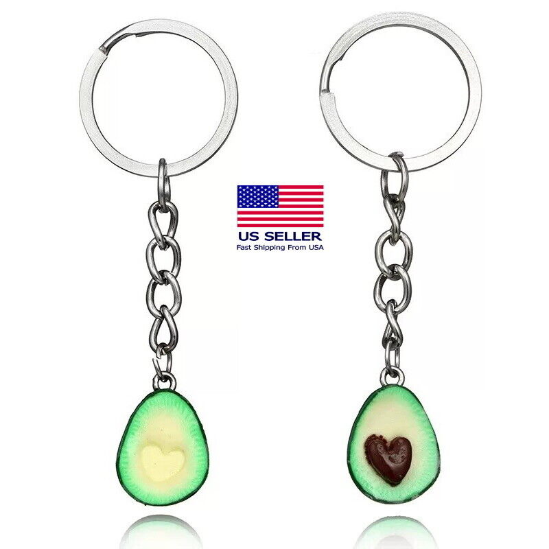 2pcs Set Avocado Core Heart Key Keychain Keyring Set Valentine's Day Couple Gift