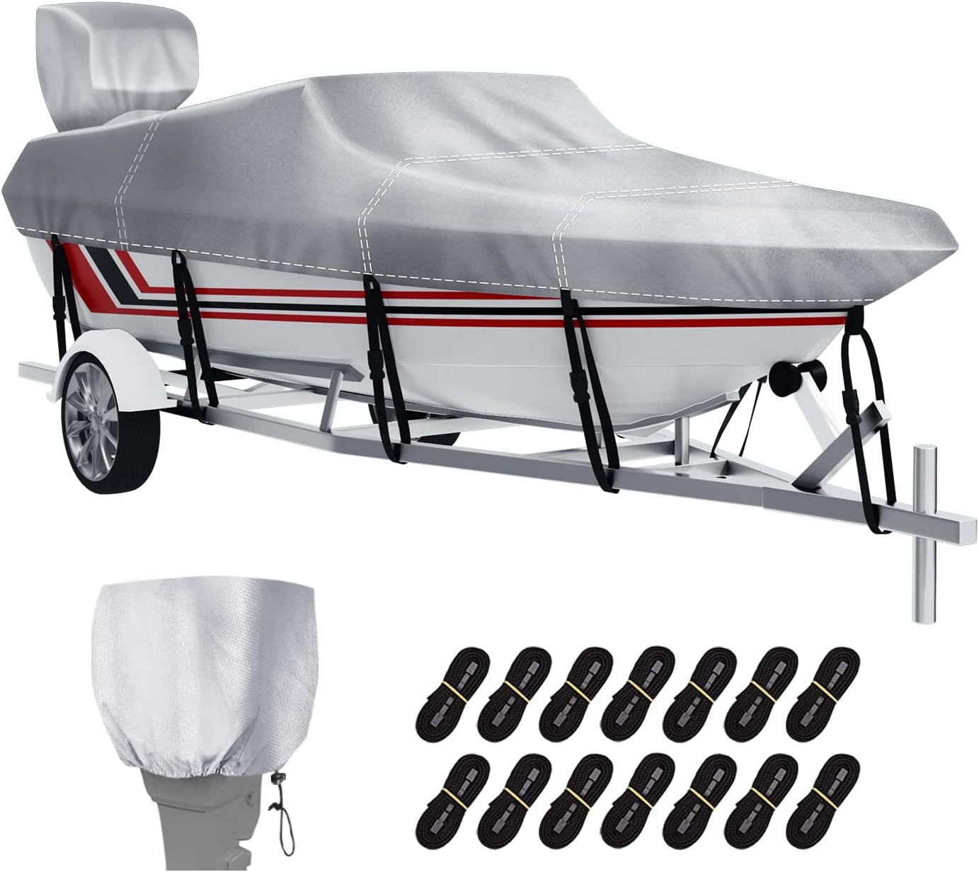 Boat Cover with Motor Cover, 12-14 Ft Heavy Duty 100% Waterproof Boat Covers Mar