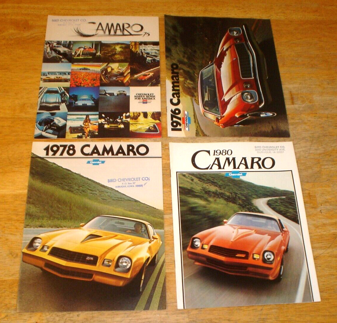 Lot of 4 Chevrolet Camaro Z28 RS Car Dealer Sales Brochures 1975 1976 1978 1980