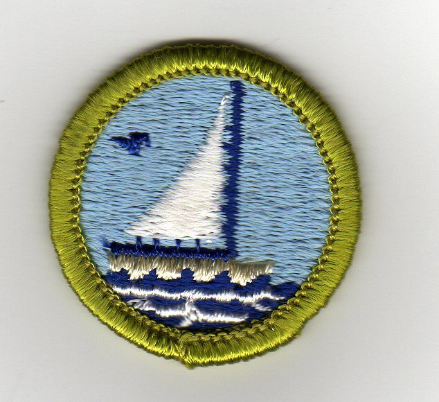 Small Boat Sailing Merit Badge, Type G, Cloth Back (1964-71), Mint