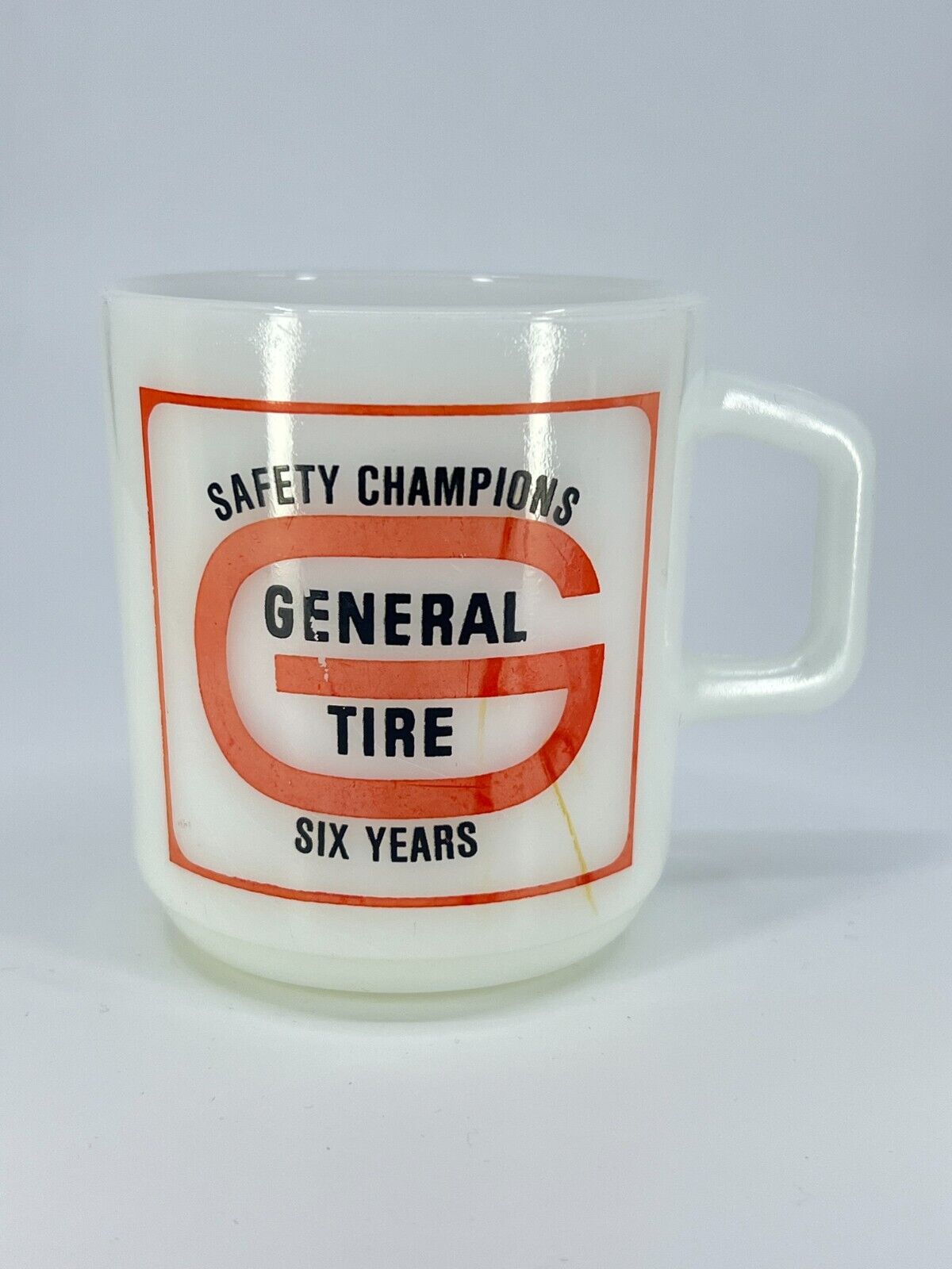 Galaxy milk glass advertising mug General Tires Safety Champion \