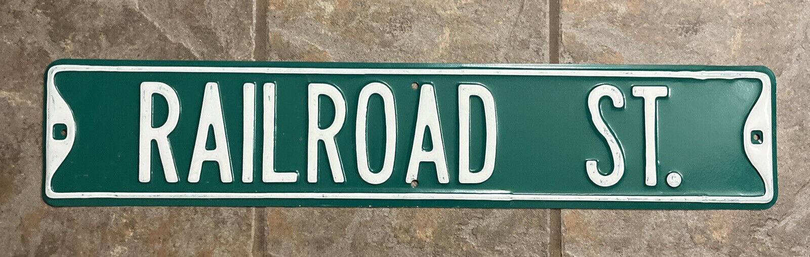 “Railroad Street” Metal Street Road Sign Embossed Green Raised White Letters