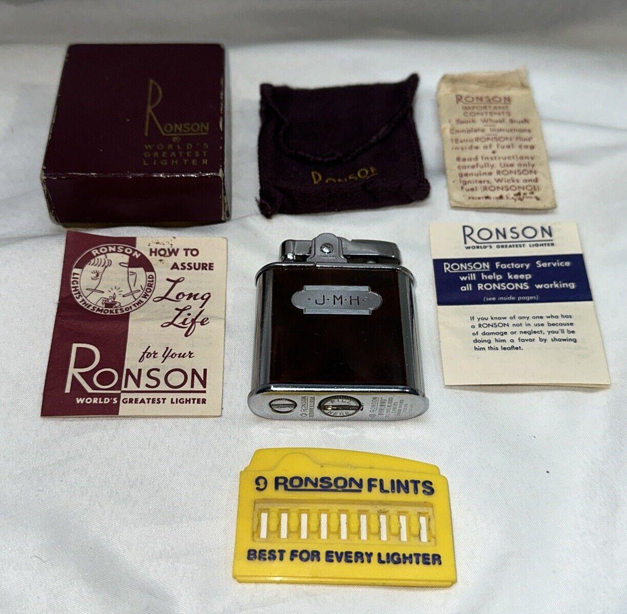Vintage 1940s Ronson Whirlwind Tortoise Enamel Lighter Box Bag & Manual